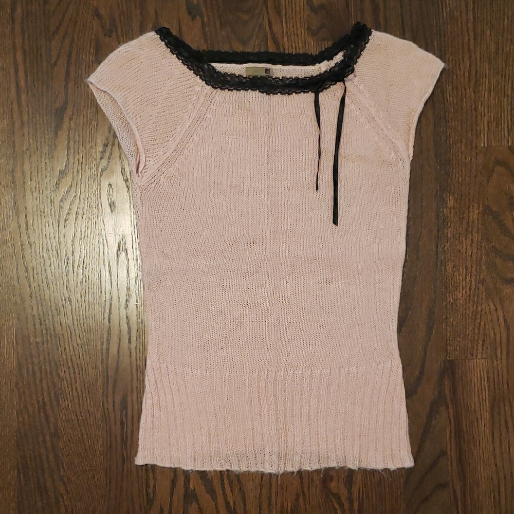 Pink Knit Top with Black Trim